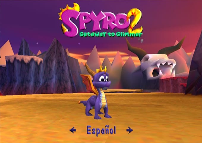 Spyro 2 en busca de los talismantes pantalla de inicio 1999