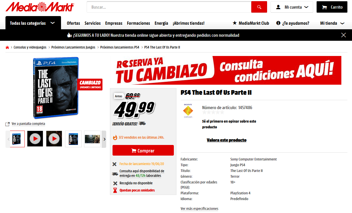 Cambiazo Media Markt para The Last of Us parte II por 49.90€